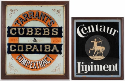 REVERSE-PAINTED ADVERTISING SIGNS, LOT OF TWO