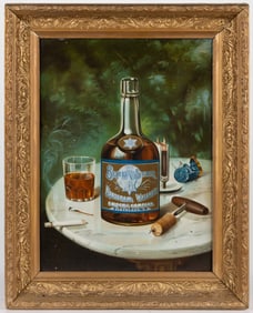 VERY RARE PRE-PROHIBITION BLUE STAR MONOGRAM WHISKEY TIN ADVERTISING SIGN