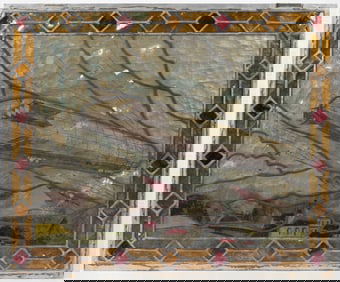 REVERSE-PAINTED HAFEN ZEPPELIN GLASS WINDOW