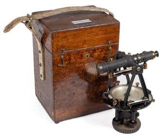 W. & L. E. GURLEY, TROY, NEW YORK BRASS SURVEYOR'S TRANSIT IN WOODEN CASE