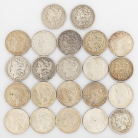 ASSORTED UNITED STATES SILVER ONE-DOLLAR COINS, LOT OF 22