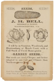 RARE HARRISONBURG, SHENANDOAH VALLEY OF VIRGINIA SEEDS ADVERTISING BROADSIDE