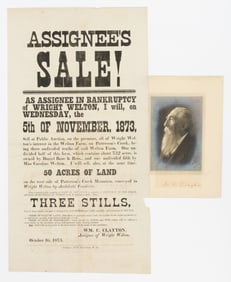 WEST VIRGINIA PUBLIC AUCTION BROADSIDE ADVERTISING STILLS AND RELATED PHOTOGRAPH, LOT OF TWO
