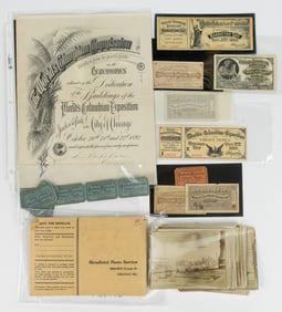 CHICAGO WORLD'S FAIR / COLUMBIAN EXPOSITION TICKETS AND SOUVENIR PHOTOS, UNCOUNTED LOT