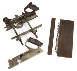 STANLEY TOOL CO. NO. 45 COMBINATION WOOD PLANER WITH CUTTERS, LOT OF THREE ARTICLES