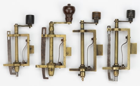 ASSORTED BRASS AND STEEL JEWELERS / WATCHMAKER MAIN SPRING WINDERS, LOT OF FOUR