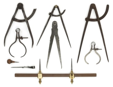 ASSORTED DIVIDERS AND SCRIBES WOODWORKING AND METALWORKING TOOLS, LOT OF NINE
