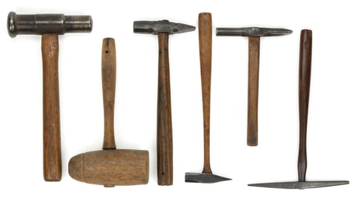 ASSORTED SILVERSMITH AND TINSMITH HAMMERS, LOT OF SIX