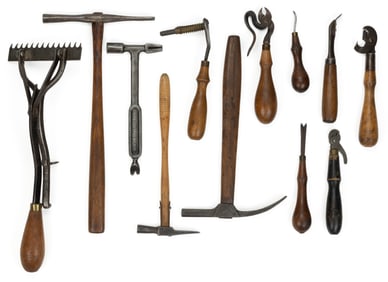 ASSORTED TACK AND UPHOLSTERY HAMMERS AND TOOLS, LOT OF TWELVE