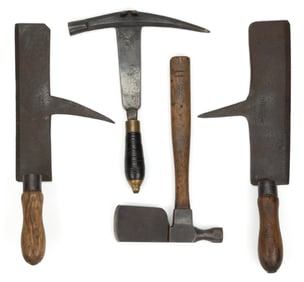 ASSORTED SLATER'S / SLATE AND SHINGLE ROOF HAMMERS AND TOOLS, LOT OF FOUR
