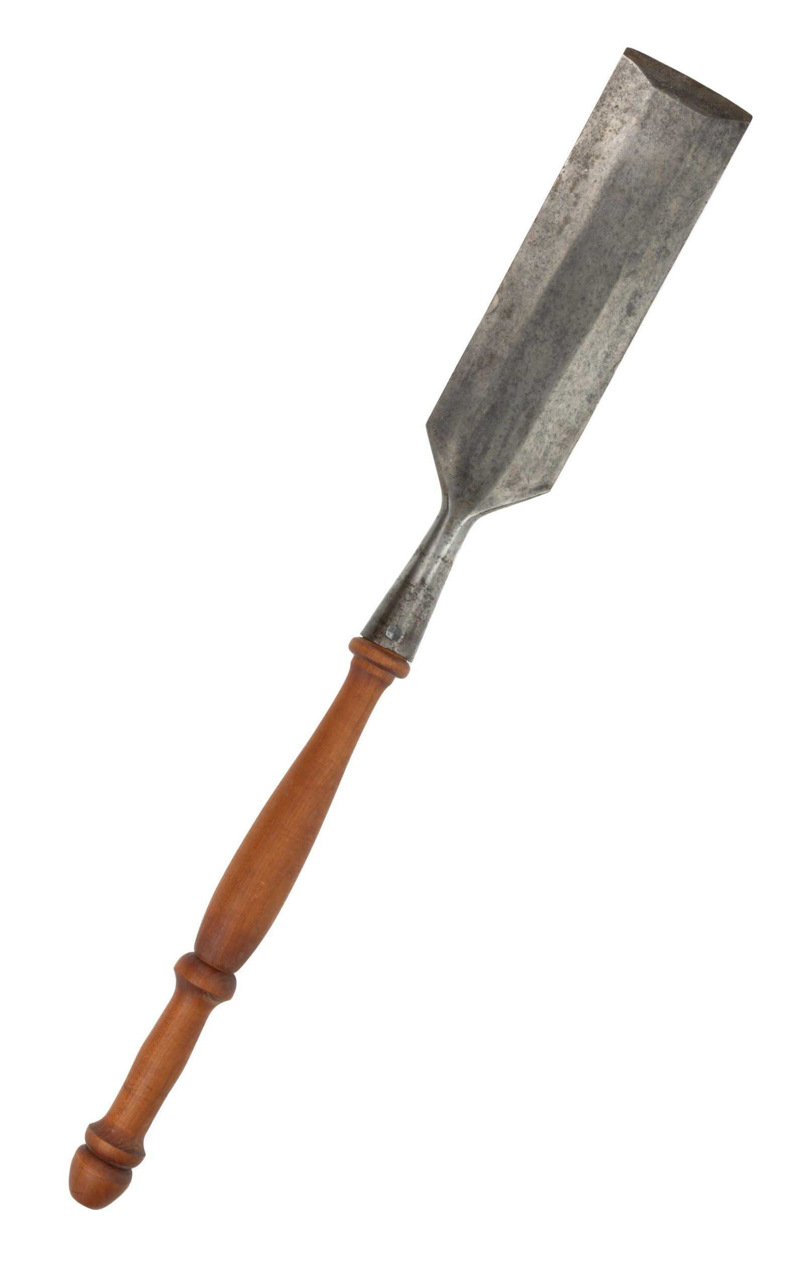 WARNOCK & CO IRON TIMBER FRAMING / WOODWORKING SLICK / CHISEL: WARNOCK & CO IRON TIMBER FRAMING / WOODWORKING SLICK / CHISEL, large size, impressed on upper blade "WARNOCK & CO", replaced modern Cherry handle with baluster-form turnings and made