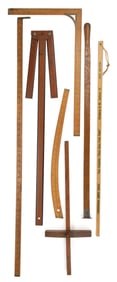 ASSORTED WOODEN LARGE MEASURING AND GAUGE DEVICES, LOT OF SEVEN