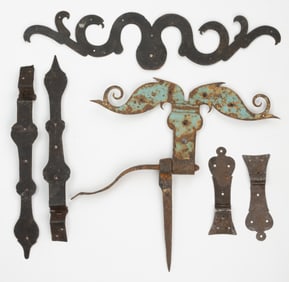 ASSORTED WROUGHT-IRON STRAP HINGES, LOT OF SIX