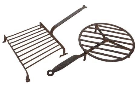 ASSORTED WROUGHT-IRON HEARTH COOKING / BROILER / GRILL ARTICLES, LOT OF TWO