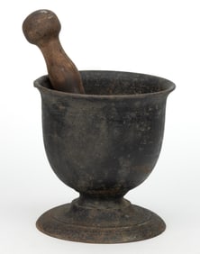 AMERICAN, PROBABLY VIRGINIA, OVERSIZED CAST-IRON MORTAR AND PESTLE
