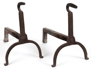 PAIR OF WROUGHT-IRON ANDIRONS