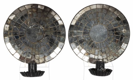 AMERICAN MIRRORED SHEET-IRON / TIN PAIR OF CANDLE WALL SCONCES