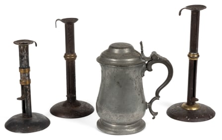 ASSORTED SHEET-IRON AND PEWTER ARTICLES, LOT OF FOUR