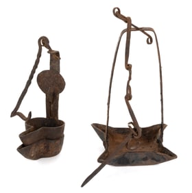 AMERICAN WROUGHT-IRON ASSORTED FAT/GREASE LIGHTING ARTICLES, LOT OF TWO