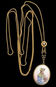 VINTAGE 14K YELLOW GOLD LONG FOXTAIL NECKLACE CHAIN WITH NON-GOLD LOCKET