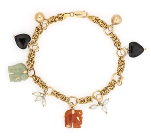 VINTAGE VIOR ITALIAN 14K YELLOW GOLD BYZANTINE BRACELET WITH CHARMS