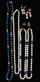VINTAGE / CONTEMPORARY 14K YELLOW GOLD / GOLD-FILLED ACCENTED AND BEADED JEWELRY, LOT OF TEN PIECES