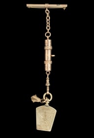 ANTIQUE 14K YELLOW GOLD MASONIC FOB / PENDANT ON A LAPEL WATCH CHAIN