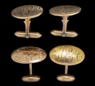 ANTIQUE / VINTAGE 10K YELLOW GOLD CUFFLINKS, TWO PAIRS