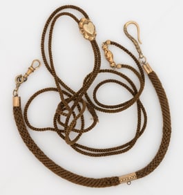 VICTORIAN WOVEN HAIR-WORK MOURNING CHAINS, LOT OF TWO