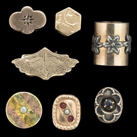 VICTORIAN / ANTIQUE GOLD SLIDES / SLIDE CHARMS, LOT OF SEVEN