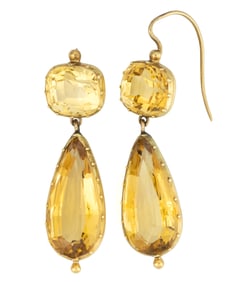 ANTIQUE / ANTIQUE-STYLE 14K YELLOW GOLD AND CITRINE DROP EARRINGS, PAIR