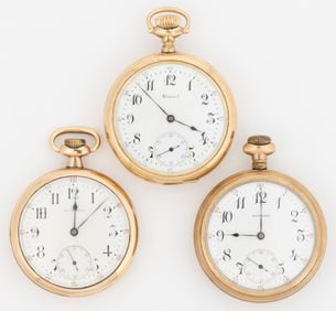 E. HOWARD 17-JEWEL MODEL 1905 POCKET WATCHES, LOT OF THREE