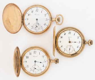 E. HOWARD 17-JEWEL MODEL 1908 POCKET WATCHES, LOT OF THREE