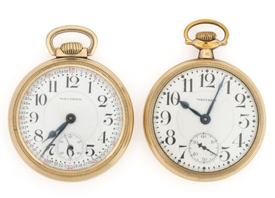 WALTHAM 21-JEWEL MODEL 1899 AND 1908 POCKET WATCHES, LOT OF TWO