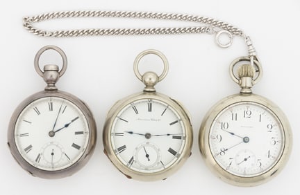 WALTHAM / AMERICAN WATCH CO. 7-, 11-, AND 17-JEWEL POCKET WATCHES, LOT OF THREE