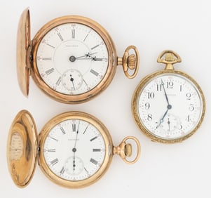 WALTHAM 17- AND 19-JEWEL P.S. BARTLETT AND RIVERSIDE GRADE POCKET WATCHES, LOT OF THREE