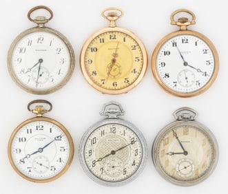 WALTHAM 17-JEWEL, AND POSSIBLY OTHER, POCKET WATCHES, LOT OF SIX