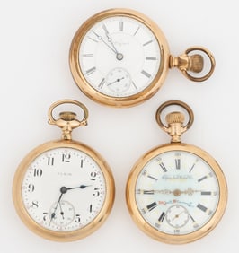 ELGIN 17-JEWEL MODEL 2 AND 5 POCKET WATCHES, LOT OF THREE