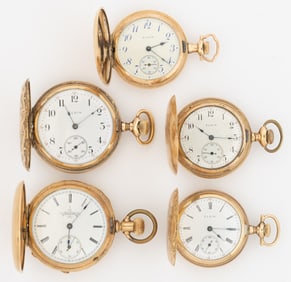 ELGIN 15-JEWEL MODEL 1 AND 2 LADY'S POCKET WATCHES, LOT OF FIVE