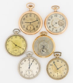 ELGIN 17- AND 19-JEWEL POCKET WATCHES, LOT OF SIX