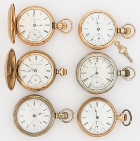 ELGIN 11-JEWEL MODEL 2, 3, AND 4 POCKET WATCHES, LOT OF SIX