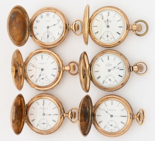 ELGIN 7-JEWEL MODEL 1 AND 2 LADY'S POCKET WATCHES, LOT OF SIX