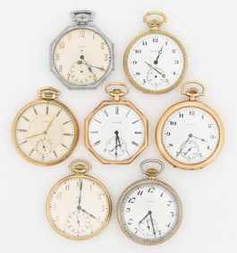 ELGIN 17- AND 19-JEWEL POCKET WATCHES, LOT OF SEVEN