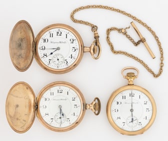 HAMPDEN 17-JEWEL MODEL 4 POCKET WATCHES, LOT OF THREE