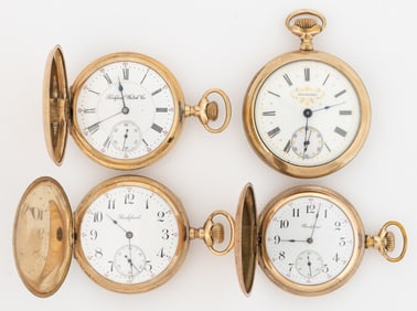 ROCKFORD 11- AND 17-JEWEL MODEL 1, 3, AND 7 POCKET WATCHES, LOT OF FOUR
