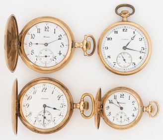 ILLINOIS 11-, 17-, AND 19-JEWEL POCKET WATCHES, LOT OF FOUR