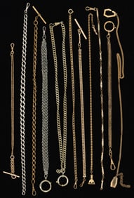 ANTIQUE / VINTAGE GOLD-FILLED AND OTHER WATCH CHAINS, LOT OF 11
