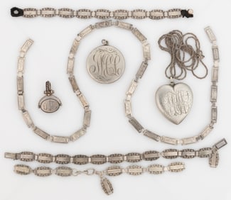 ANTIQUE / VINTAGE STERLING SILVER FRIENDSHIP AND OTHER JEWELRY, LOT OF SEVEN PIECES