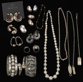 VINTAGE AND CONTEMPORARY STERLING SILVER JEWELRY, LOT OF 22 PIECES
