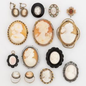 VICTORIAN / ANTIQUE AND VINTAGE CAMEO JEWELRY, LOT OF 15 PIECES